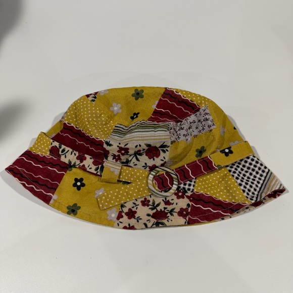 Relativity Accessories - Y2K Vintage Twee Yellow Burgundy Red Patchwork Design Hipster Floral Bucket Hat
